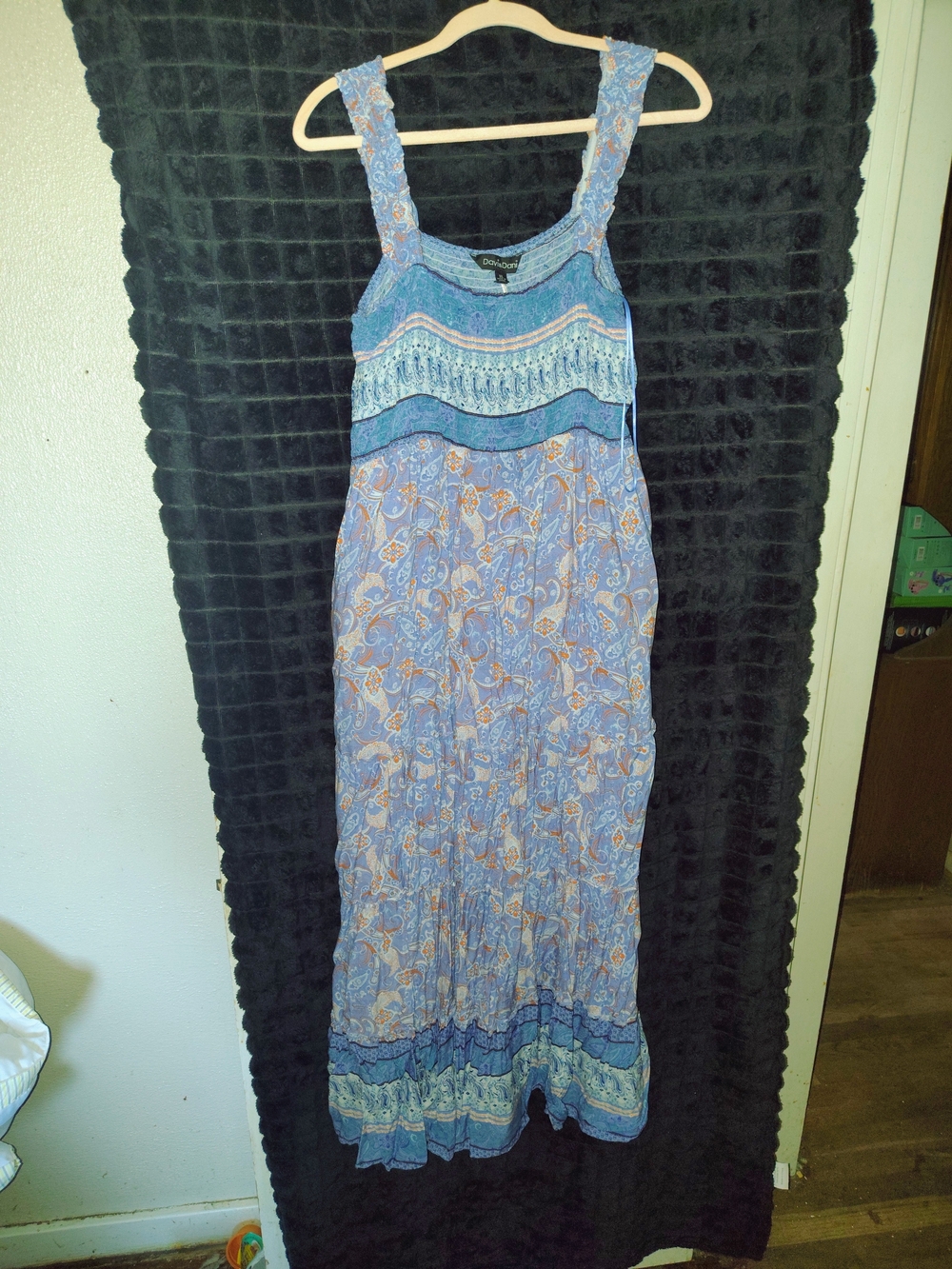 Double D Ranch Blue and Peach Tiered Floral Maxi Dress